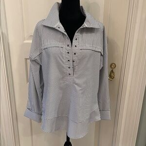 Coco + Carmen Blue and White Striped Button Down Shirt